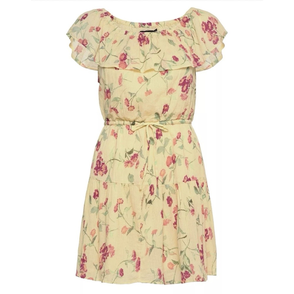 Lauren Ralph Lauren Womens Yellow Floral Crinkled Cotton Dress Elastic Waist 8